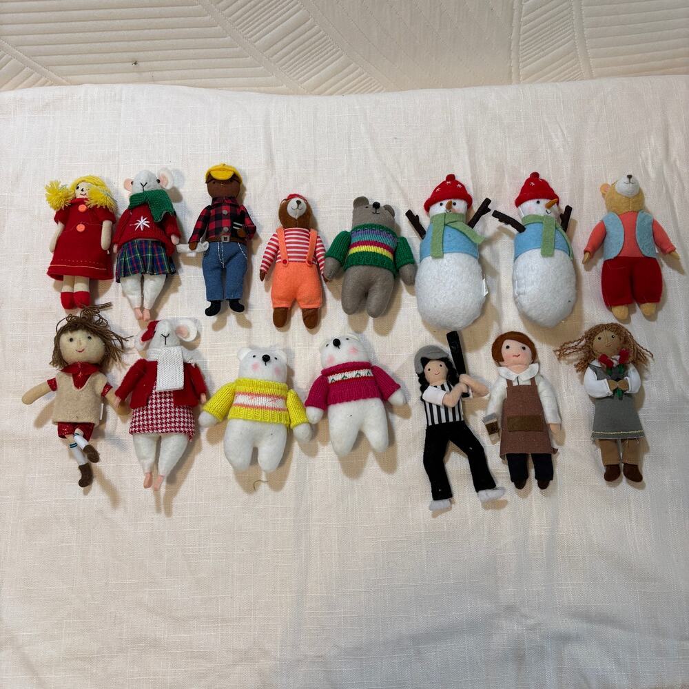 Target Christmas Fabric Character Ornaments Lot of 15 Snowmen Mice Bears